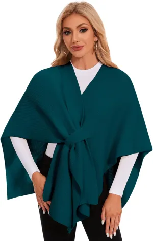 PULI Womens Rib Open Front Shawl Wraps Chunky Knit Ponchos Sweater Travel Scarf Elegant Capes Cardigan for Fall Winter