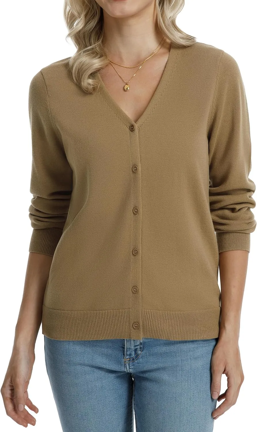 QUALFORT Women's 100% Cotton Lightweight Cardigans Long Sleeve Knitted Button Down Sweater
