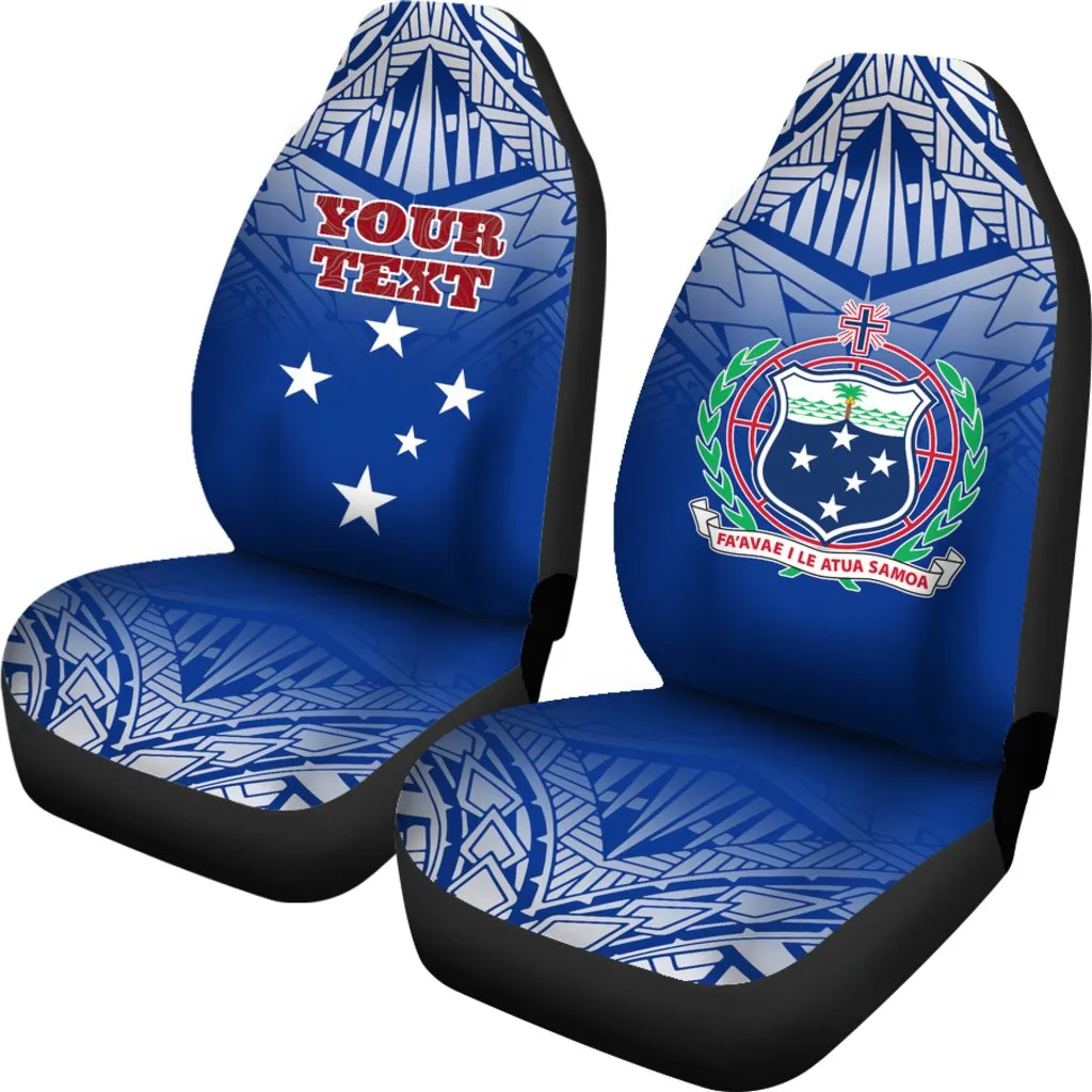 Samoa Personalised Car Seat Covers Samoa Flag Coat Of Arms Polynesian Tattoo Fog Blue