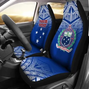 Samoa Personalised Car Seat Covers Samoa Flag Coat Of Arms Polynesian Tattoo Fog Blue