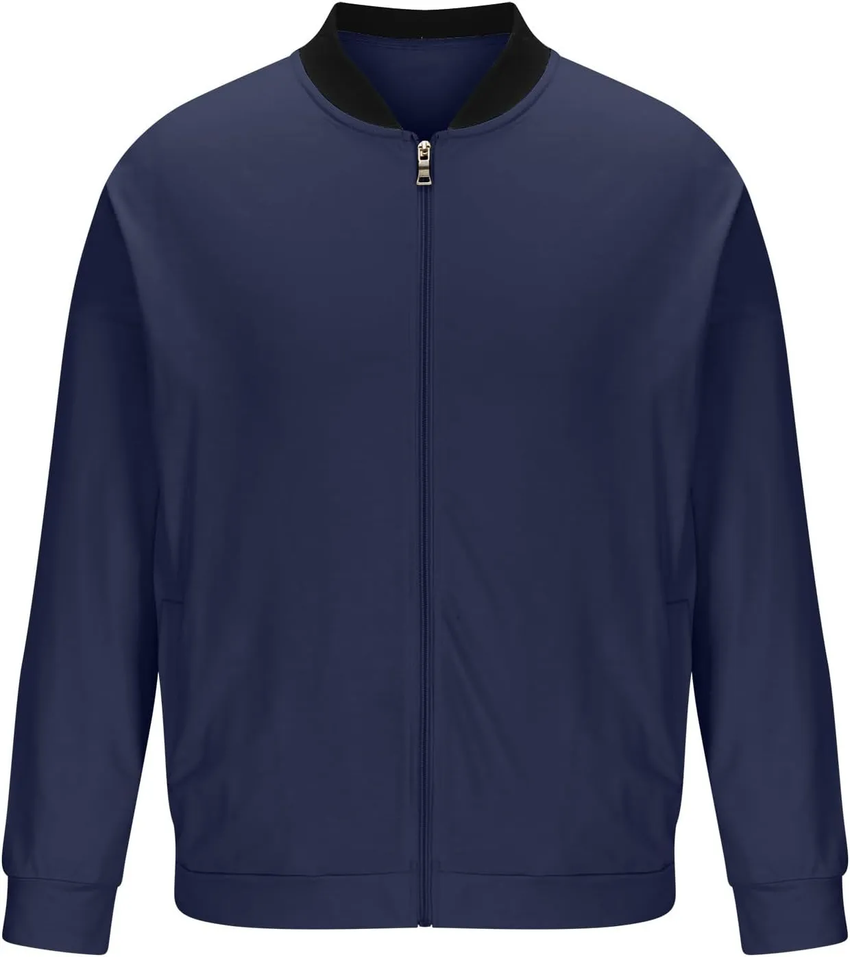 Stand Collar Bomber Jacket for Men Full Zipper Crop Coat Elastic Long Sleeve Outdoor Cardigan Outwear with Pokets