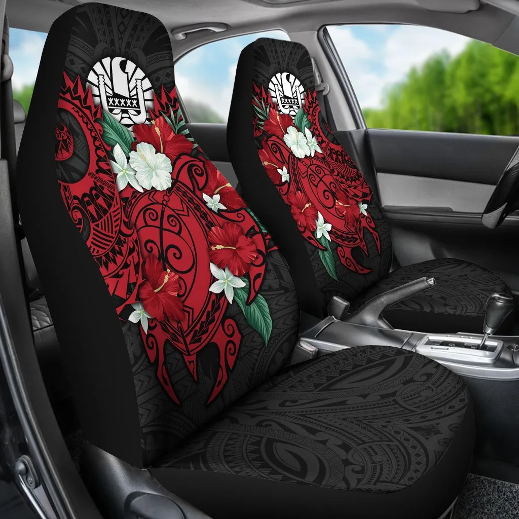 Tahiti Polynesian Car Seat Coat of Arms with Hibiscus and Sea Turtle (Red)