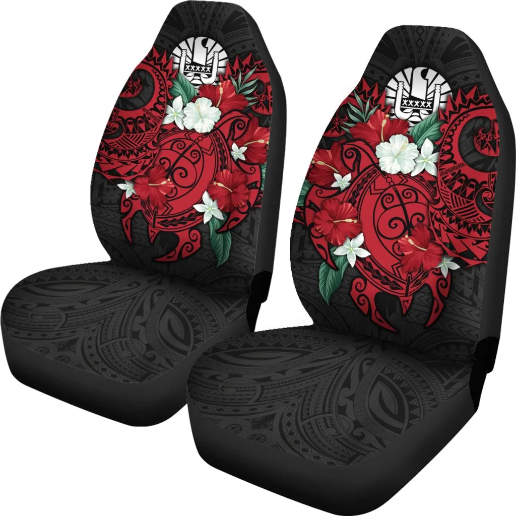 Tahiti Polynesian Car Seat Coat of Arms with Hibiscus and Sea Turtle (Red)