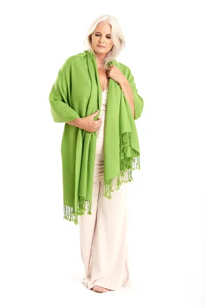 THICK LUXURY CASHMERE HERRINGBONE SHAWL - LIME