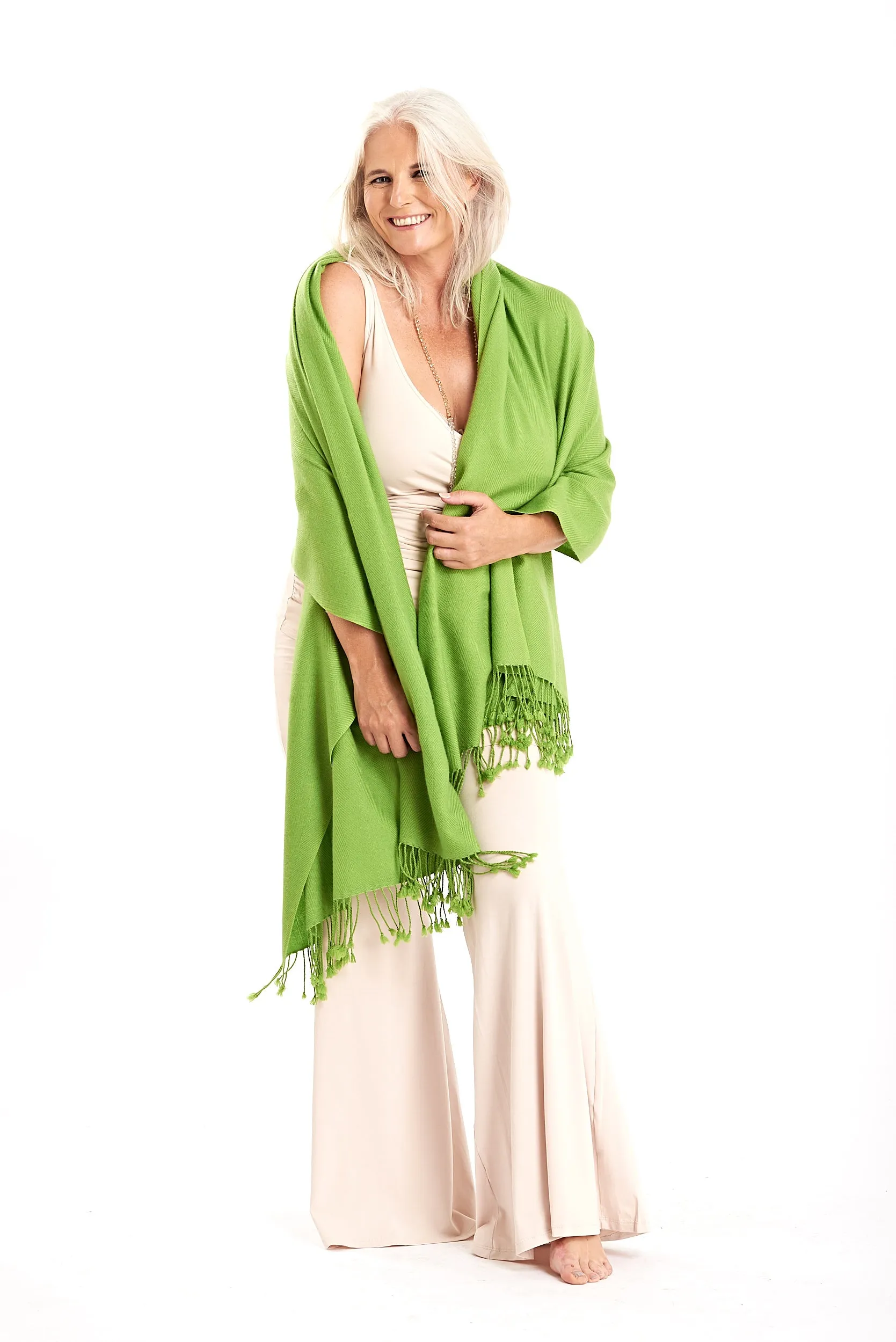 THICK LUXURY CASHMERE HERRINGBONE SHAWL - LIME