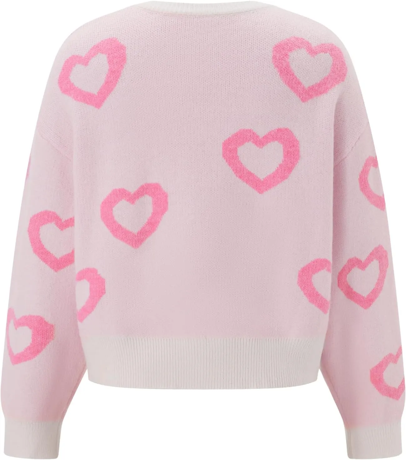 Women Valentines Crop Sweater Cardigan Love Long Sleeve Heart Printed Y2k Button Down Knitted Shirt Top