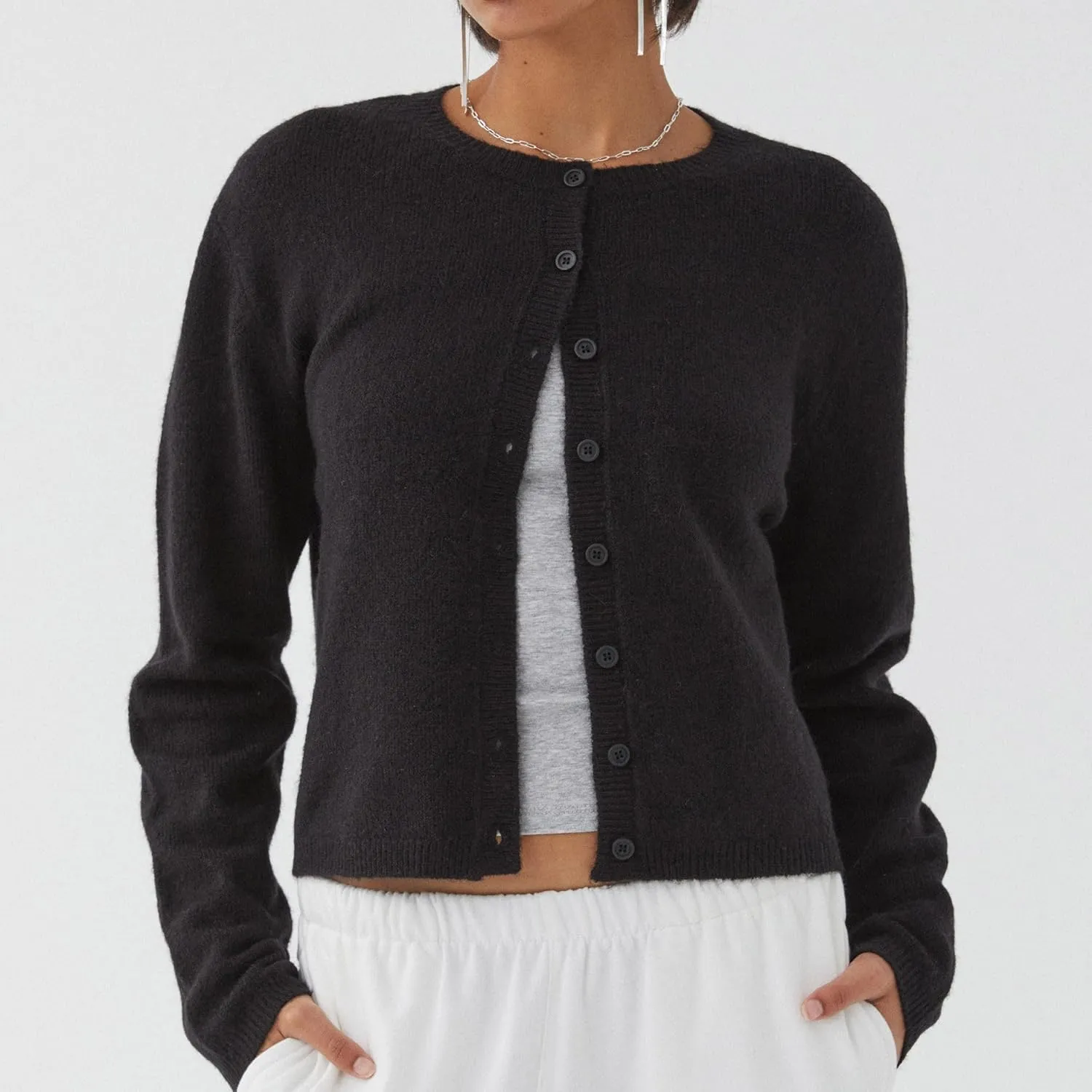 Women Y2k Crop Cardigan Sweater Long Sleeve Button Down Cardigan Vintage Open Front Sweater Cute Knit Pullover Tops