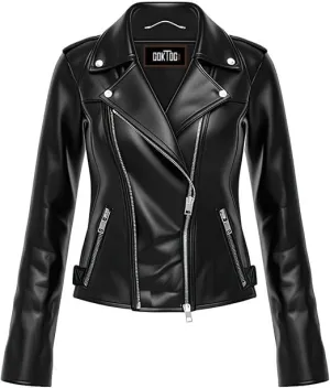 Women's Biker Multi Color Leather Jacket, Leather Biker Jacket for Women, Faux Leather Biker Bomber Jacket
