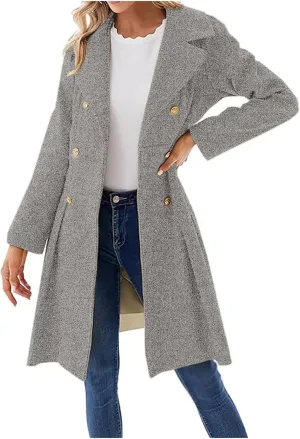 Women's Fall/Winter Lapel Double Breasted A Line Coat with Pockets Coat Skater Trench Coat