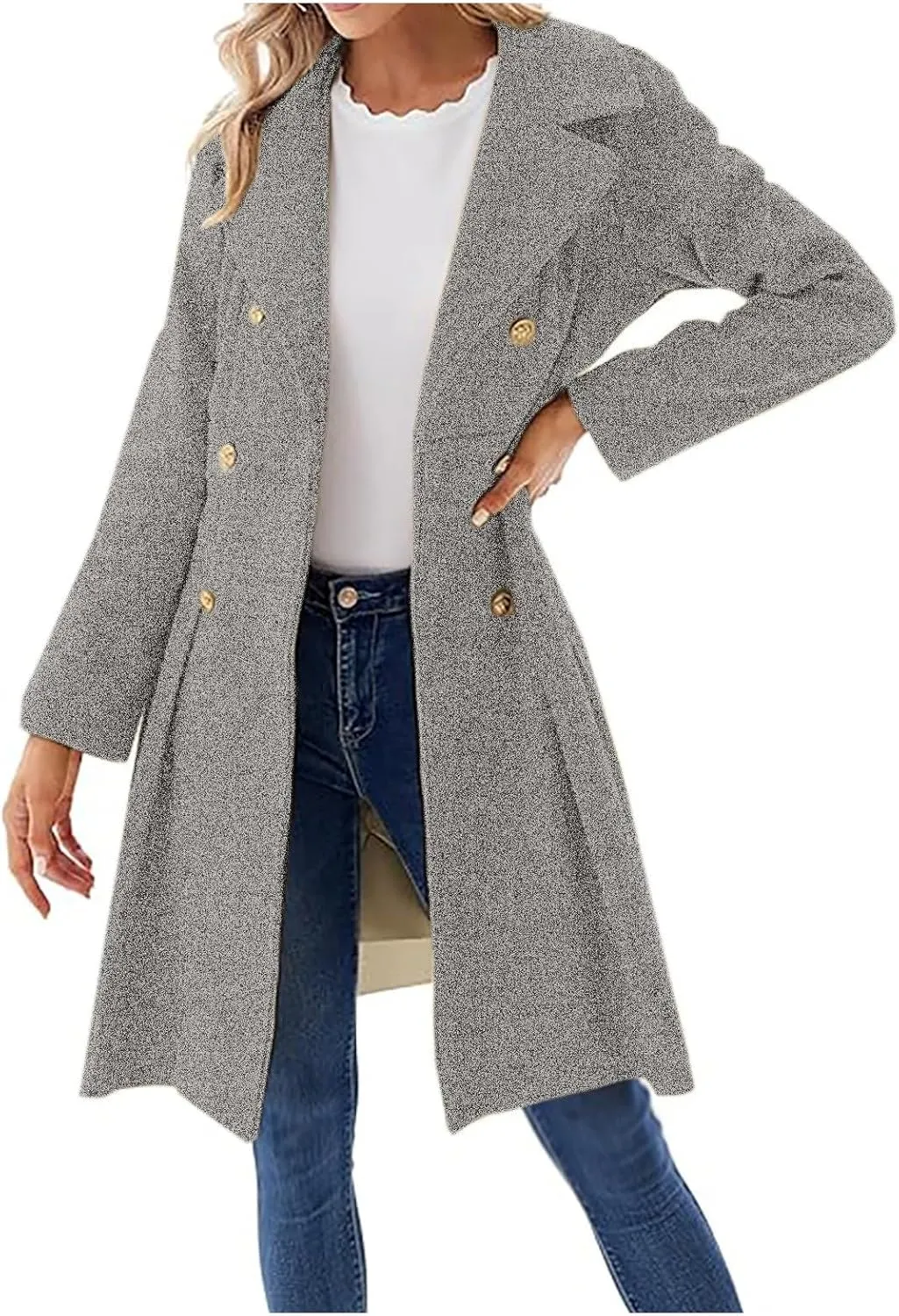 Women's Fall/Winter Lapel Double Breasted A Line Coat with Pockets Coat Skater Trench Coat