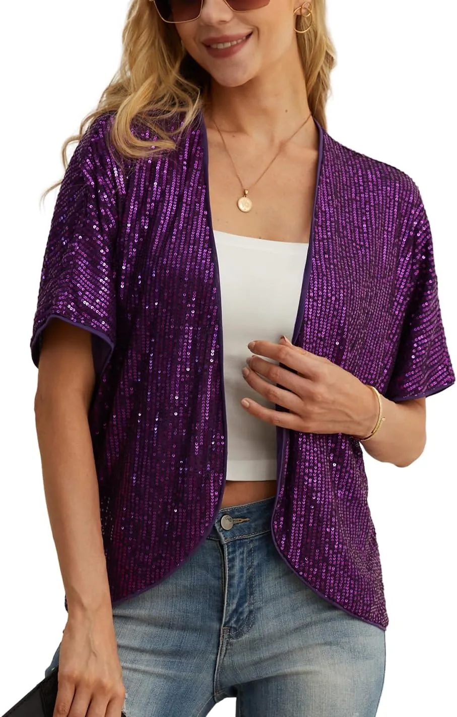 Women's Sequin Sparkle Lightweight Cardigan Casual Party Clubwear Cover Up Glitter Sequin Cardigan
