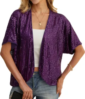 Women's Sequin Sparkle Lightweight Cardigan Casual Party Clubwear Cover Up Glitter Sequin Cardigan