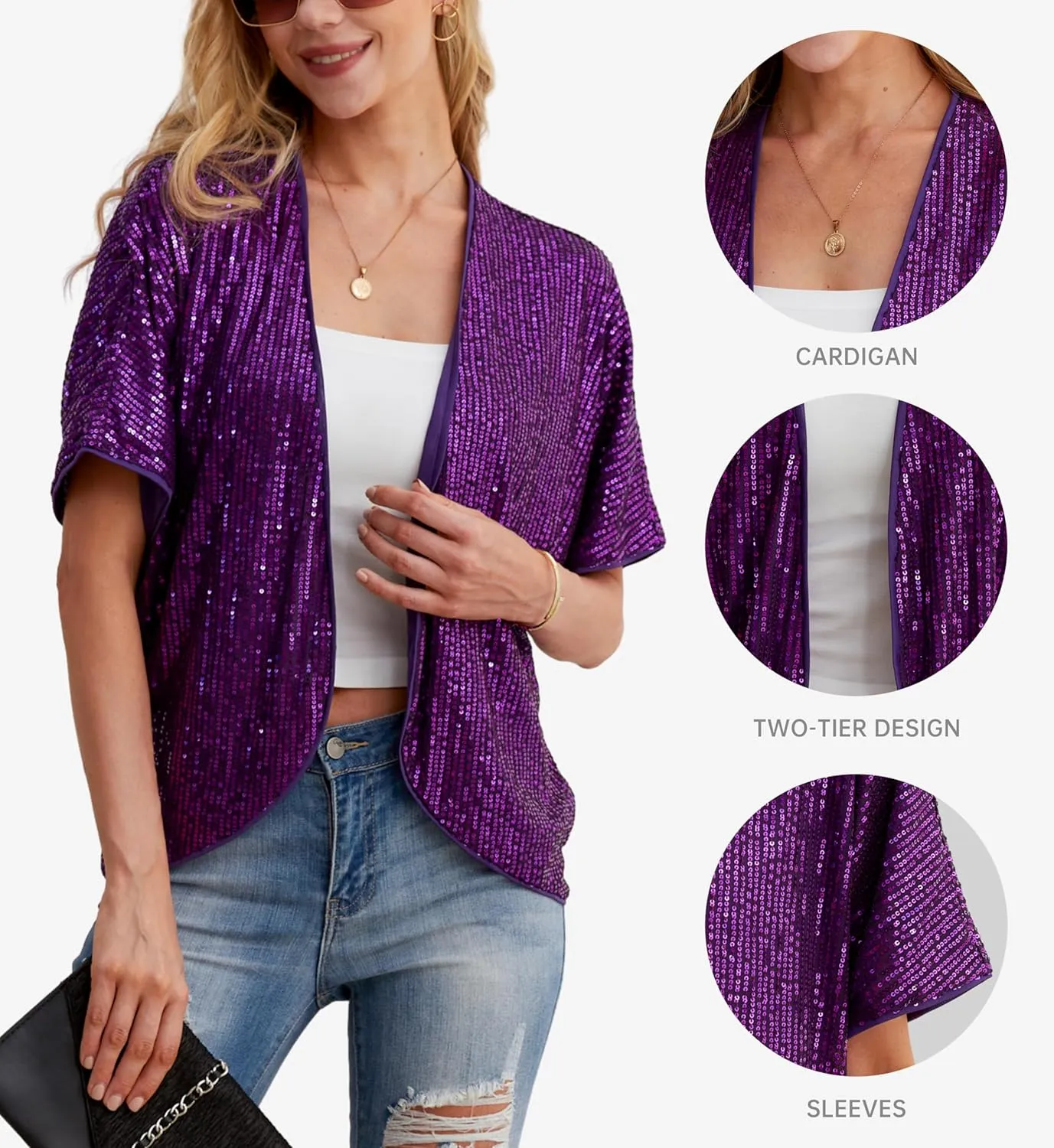 Women's Sequin Sparkle Lightweight Cardigan Casual Party Clubwear Cover Up Glitter Sequin Cardigan