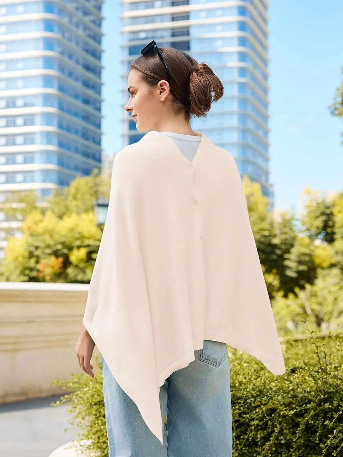 Women'S Shawl Wraps Poncho Sweater Lightweight Knit Scarf With Buttons Versatile Cape Cardigan Spring Summer Fall