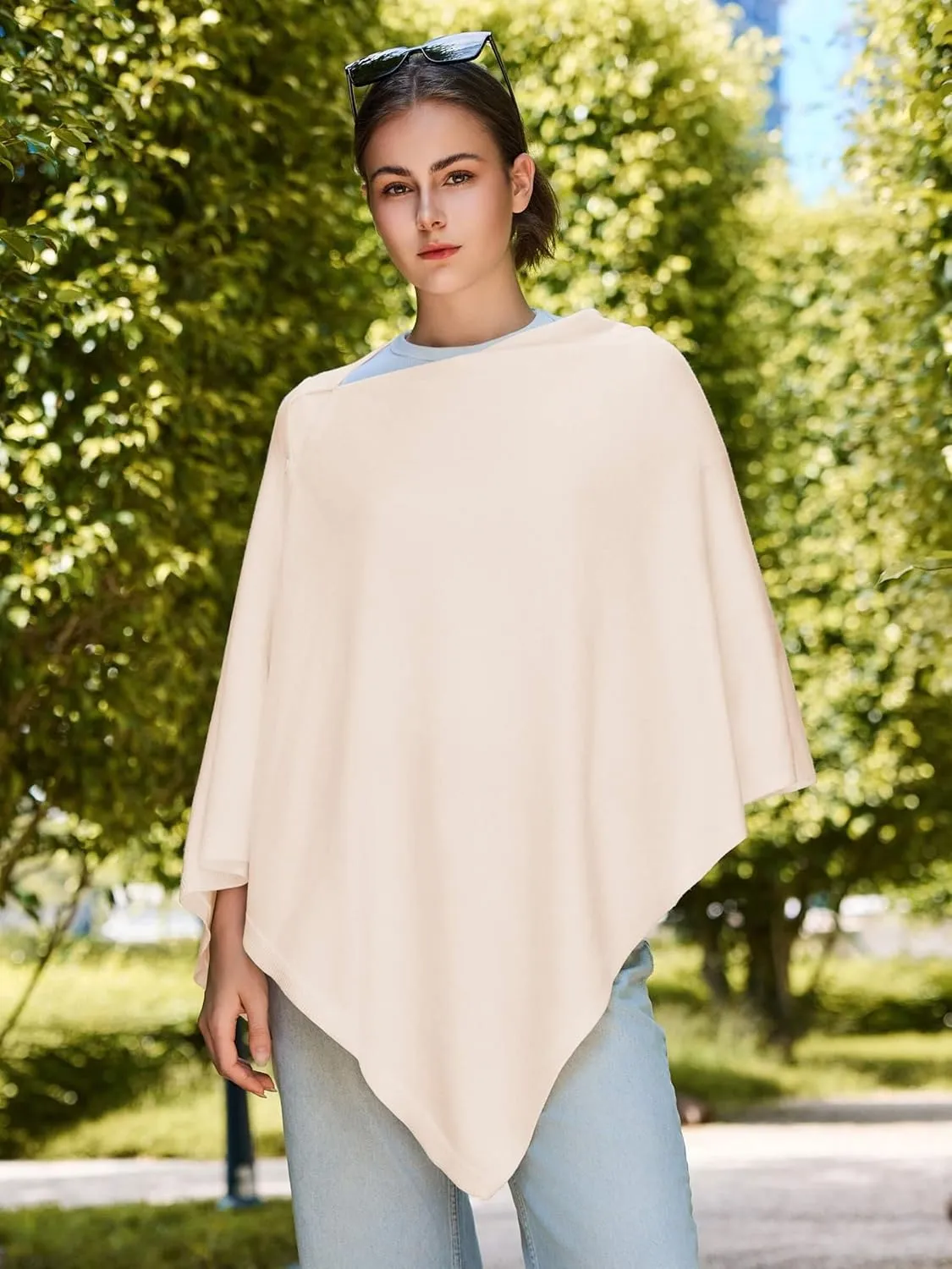 Women'S Shawl Wraps Poncho Sweater Lightweight Knit Scarf With Buttons Versatile Cape Cardigan Spring Summer Fall