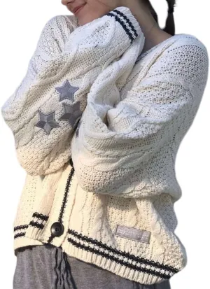 Women's Stars Print Oversized Solid Long Batwing Sleeve Casual Loose Cardigan Knit Open Front Sweater Coat (A Apricot,S,US,Alpha,Small,Regular,Regular)