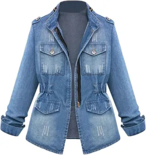 Women's Trendy Jean Jacket Zipper Pockets Blue Denim Jackets 2025 Ladies Plus Size Casual Fall Winter Coats