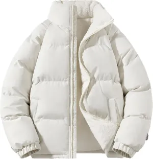 XIAXOGOOL Men's Puffer Jacket Stand Collar Drop Shoulder Full Zip Jacket Quilted Coats Thick Warm Winter Coat Outwear