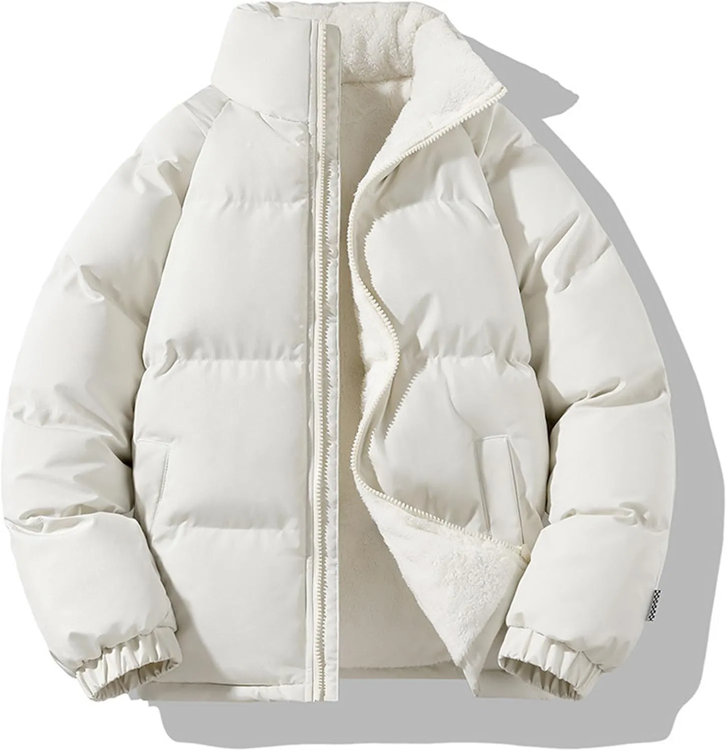 XIAXOGOOL Men's Puffer Jacket Stand Collar Drop Shoulder Full Zip Jacket Quilted Coats Thick Warm Winter Coat Outwear