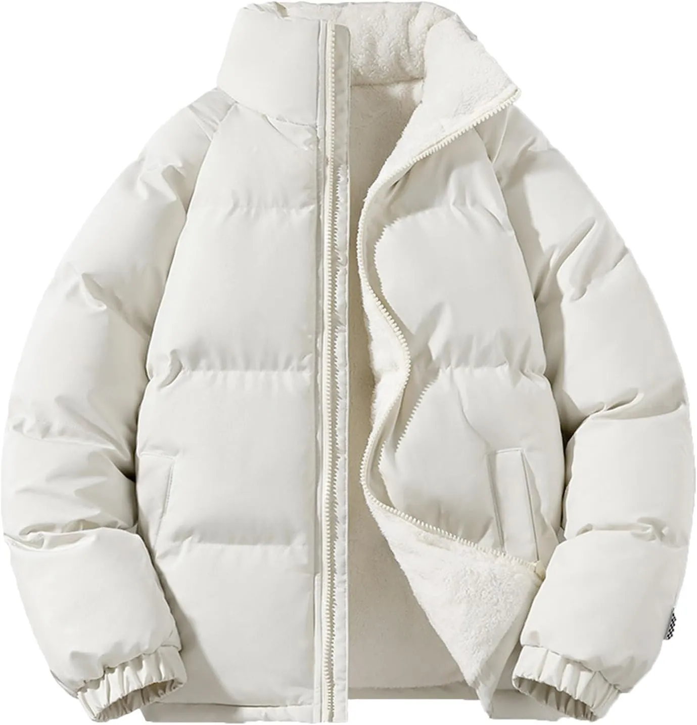 XIAXOGOOL Men's Puffer Jacket Stand Collar Drop Shoulder Full Zip Jacket Quilted Coats Thick Warm Winter Coat Outwear